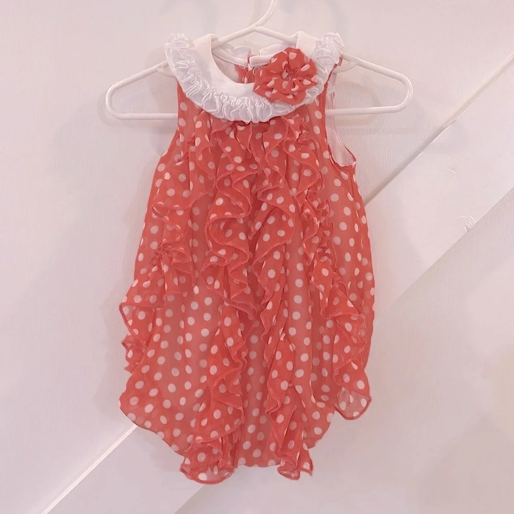 NWOT Nursery Rhyme Chiffon Style Ruffle Polkadot Sleeveless Onesie Romper